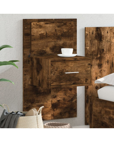 Table de chevet murale avec lumières LED chêne fumé | Mobilier & Déco