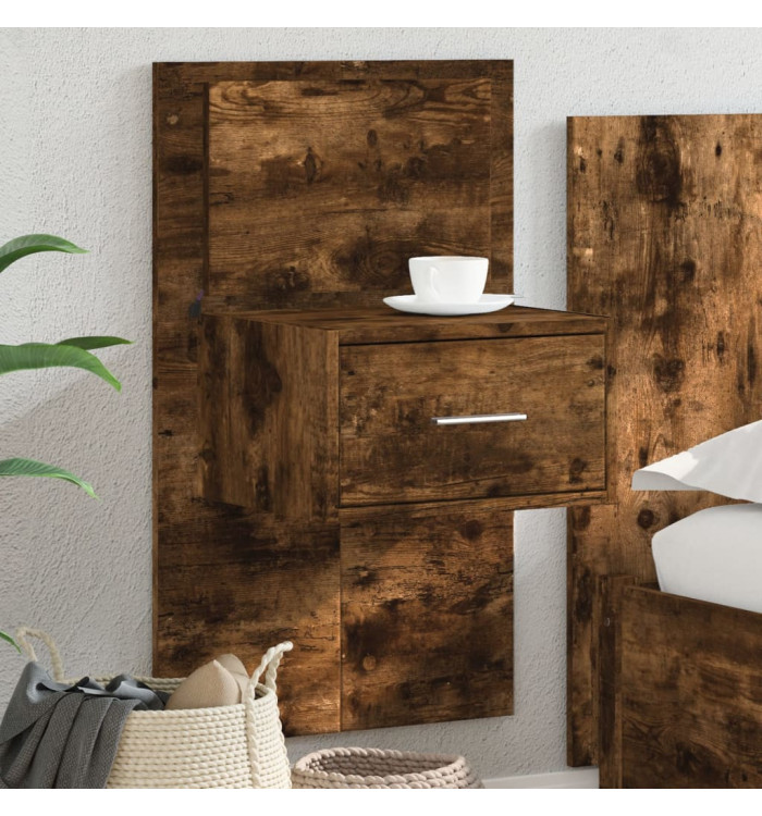 Table de chevet murale avec lumières LED chêne fumé | Mobilier & Déco