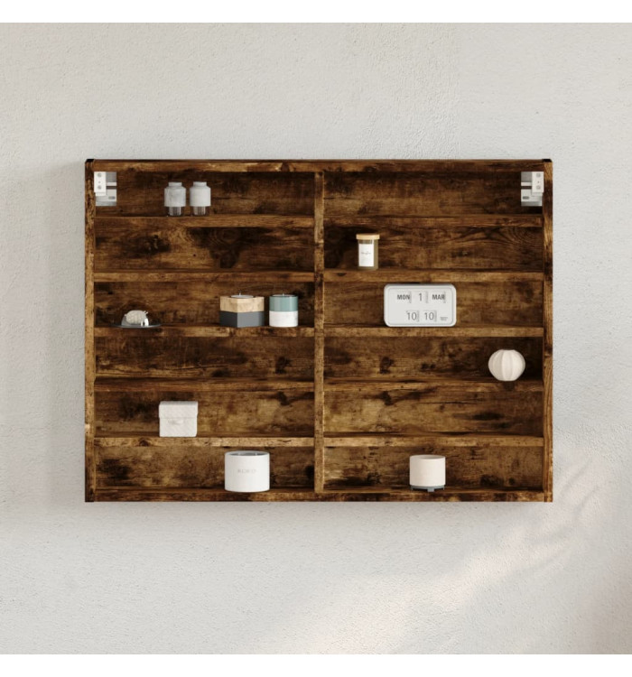 Armoire à vitrine chêne fumé 80x8,5x58 cm bois d'ingénierie | Mobilier & Déco
