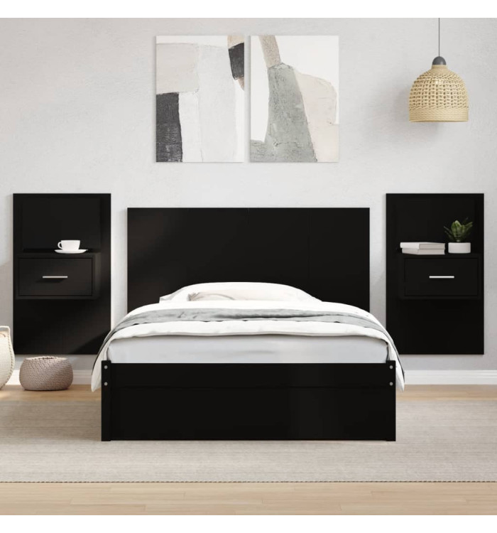 Tête de lit avec armoires noir 120 cm bois d'ingénierie | Mobilier & Déco