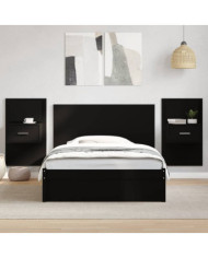 Tête de lit avec armoires noir 120 cm bois d'ingénierie | Mobilier & Déco