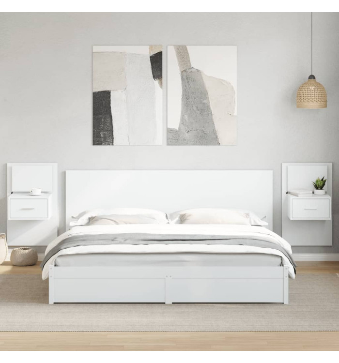 Tête de lit avec armoires blanc 200 cm bois d'ingénierie | Mobilier & Déco