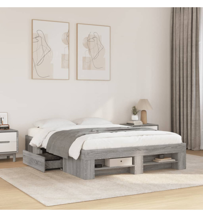 Cadre de lit sans matelas sonoma gris 140x190 cm | Mobilier & Déco