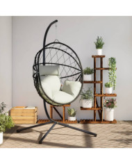 Chaise suspendue en forme d'œuf et support beige rotin et acier | Mobilier & Déco