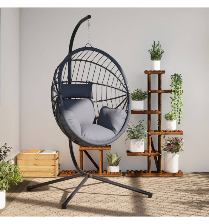 Chaise suspendue forme d'œuf et support gris clair rotin acier | Mobilier & Déco
