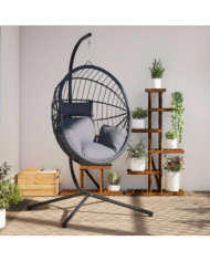 Chaise suspendue forme d'œuf et support gris clair rotin acier | Mobilier & Déco