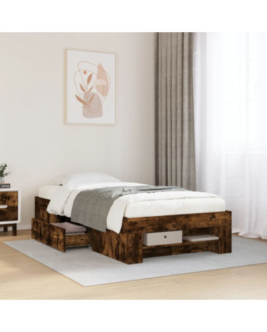Cadre de lit sans matelas chêne fumé 75x190cm bois d'ingénierie | Mobilier & Déco