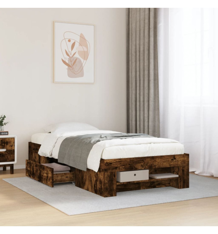 Cadre de lit sans matelas chêne fumé 75x190cm bois d'ingénierie | Mobilier & Déco