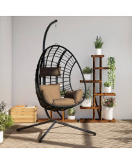 Chaise suspendue en forme d'œuf et support taupe rotin et acier | Mobilier & Déco
