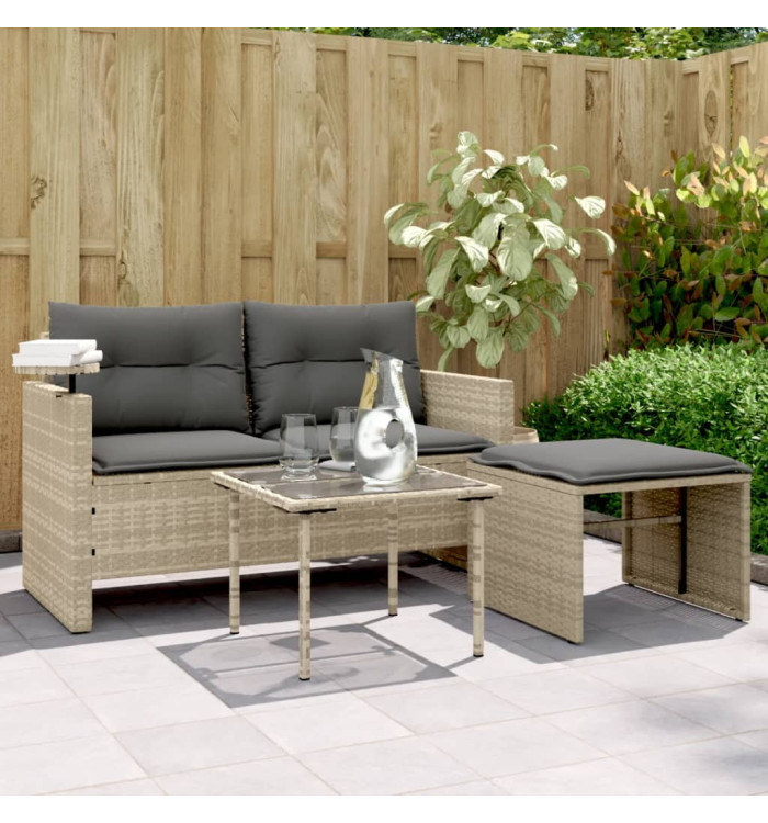 Salon de jardin avec coussins 3 pcs gris clair résine tressée | Mobilier & Déco