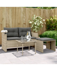 Salon de jardin avec coussins 3 pcs gris clair résine tressée | Mobilier & Déco