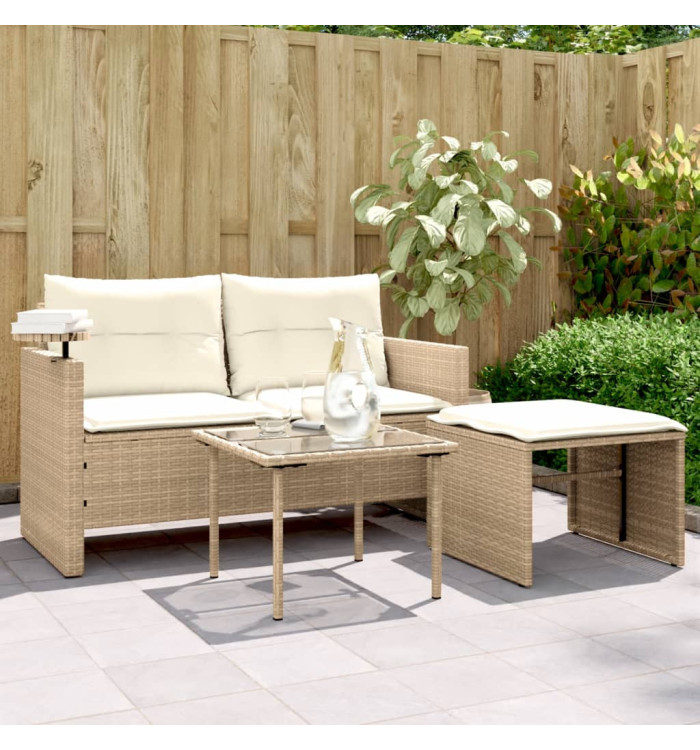 Salon de jardin avec coussins 3 pcs beige résine tressée | Mobilier & Déco
