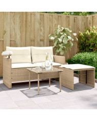 Salon de jardin avec coussins 3 pcs beige résine tressée | Mobilier & Déco