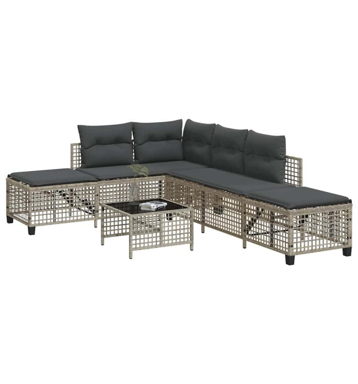 Salon de jardin d'angle avec coussins 3 pcs gris clair rotin | Mobilier & Déco