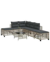 Salon de jardin d'angle avec coussins 3 pcs gris clair rotin | Mobilier & Déco