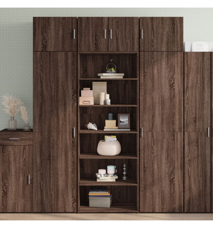 Buffet haut chêne marron 70x41x185 cm bois d'ingénierie | Mobilier & Déco