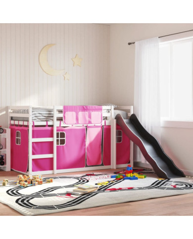 Lit superposé sans matelas avec toboggan et rideaux 80x200 cm | Mobilier & Déco
