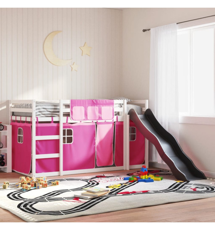 Lit superposé sans matelas avec toboggan et rideaux 80x200 cm | Mobilier & Déco