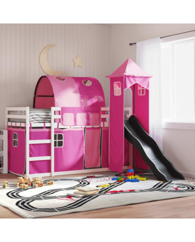 Lit superposé sans matelas avec toboggan et rideaux 80x200 cm | Mobilier & Déco