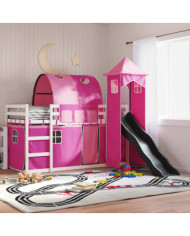 Lit superposé sans matelas avec toboggan et rideaux 80x200 cm | Mobilier & Déco
