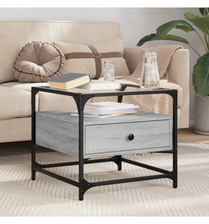 Table basse avec dessus en verre sonoma gris 50x50x45 acier | Mobilier & Déco