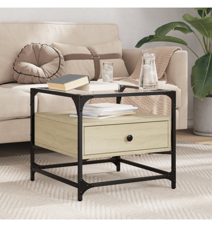 Table basse et dessus en verre chêne sonoma 50x50x45 cm acier | Mobilier & Déco