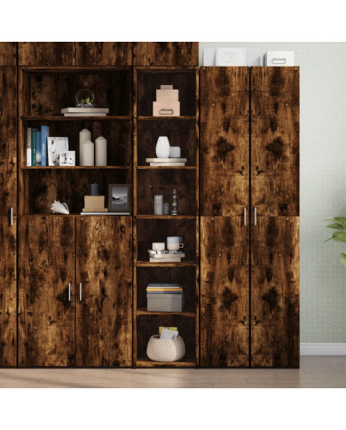 Buffet haut chêne fumé 40x41x185 cm bois d'ingénierie | Mobilier & Déco