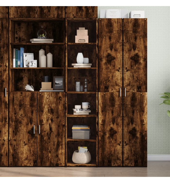 Buffet haut chêne fumé 40x41x185 cm bois d'ingénierie | Mobilier & Déco
