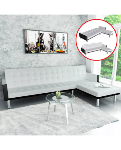 Canapé-lit en forme de L similicuir blanc et noir | Mobilier & Déco