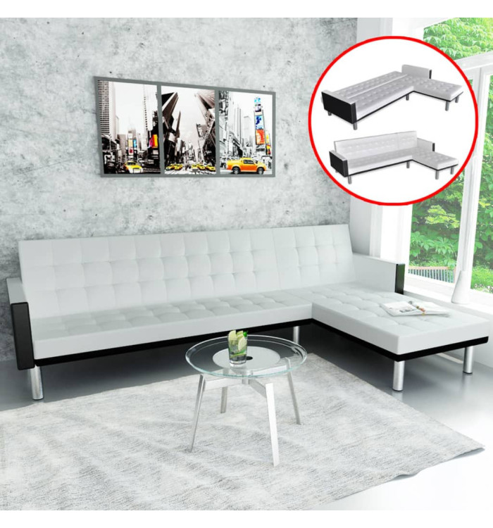 Canapé-lit en forme de L similicuir blanc et noir | Mobilier & Déco