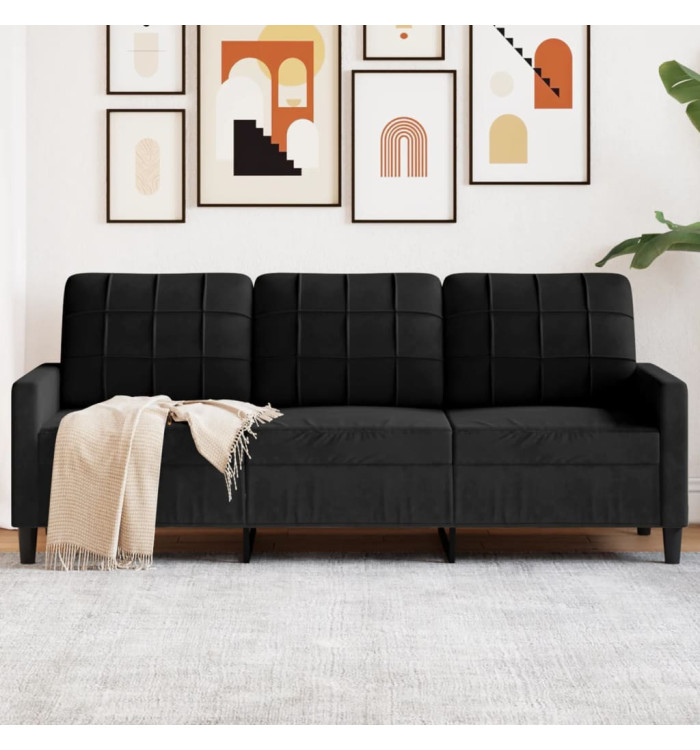 Canapé à 3 places Noir 180 cm Velours | Mobilier & Déco