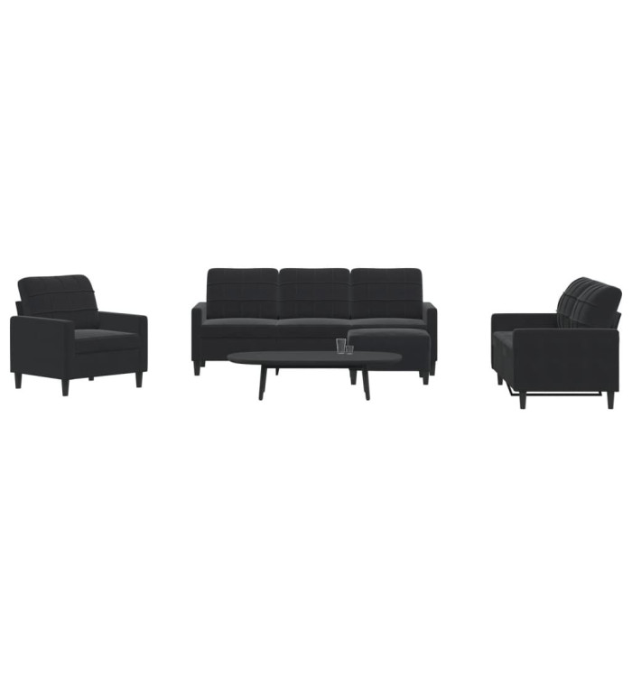 Ensemble de canapés 4 pcs avec coussins Noir Velours | Mobilier & Déco