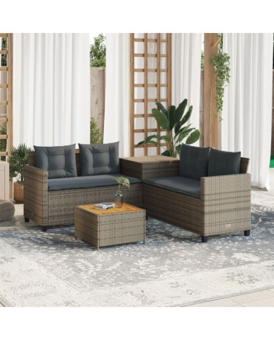Canapé de jardin avec table et coussins en forme de L gris | Mobilier & Déco