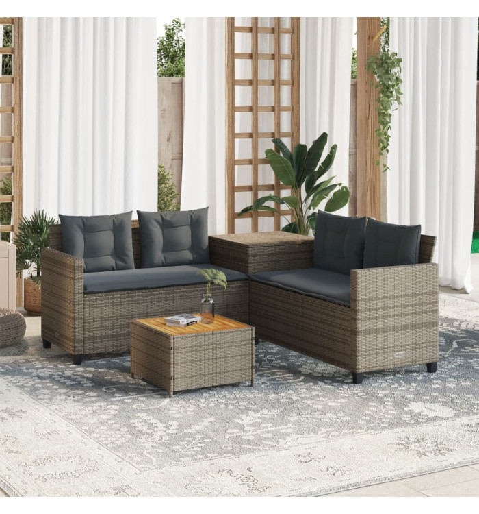Canapé de jardin avec table et coussins en forme de L gris | Mobilier & Déco