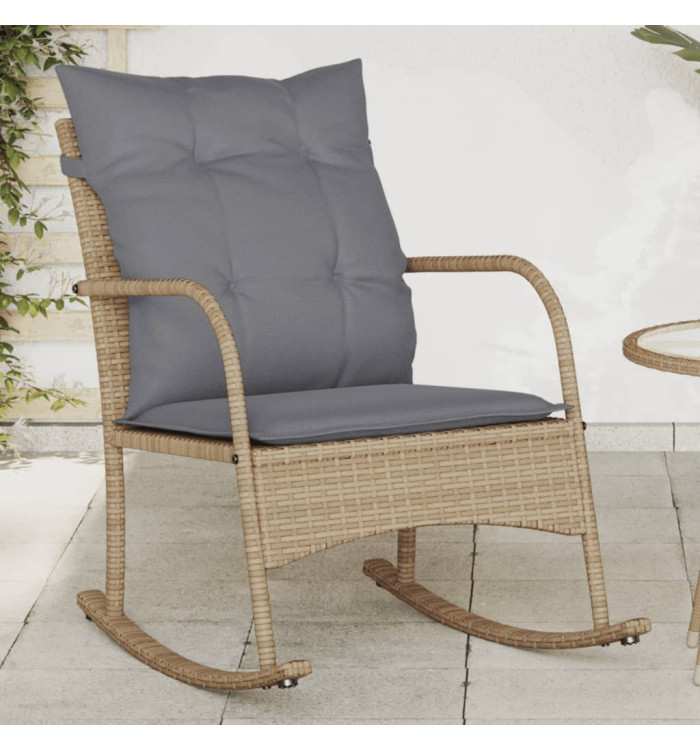 Chaise à bascule de jardin avec coussins beige résine tressée | Mobilier & Déco