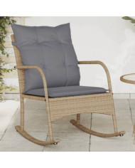 Chaise à bascule de jardin avec coussins beige résine tressée | Mobilier & Déco