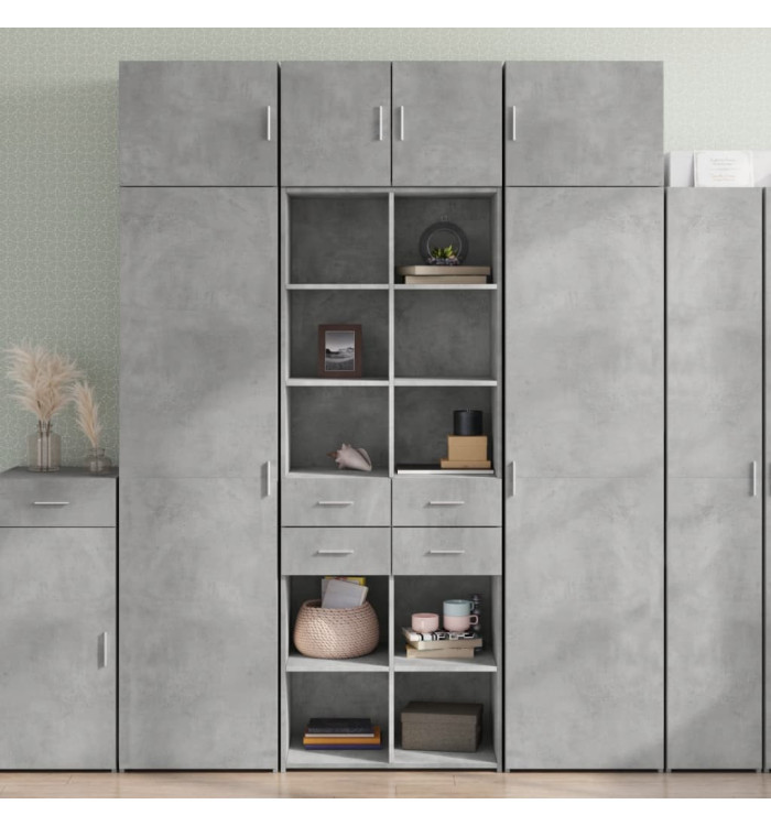 Buffet haut gris béton 70x42,5x185 cm bois d'ingénierie | Mobilier & Déco