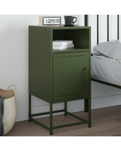 Table de chevet vert olive 36x39x78 cm acier | Mobilier & Déco