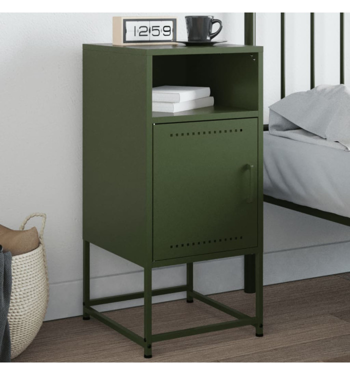 Table de chevet vert olive 36x39x78 cm acier | Mobilier & Déco