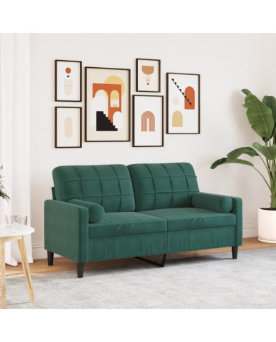 Canapé 2 places avec oreillers vert foncé 140 cm velours | Mobilier & Déco
