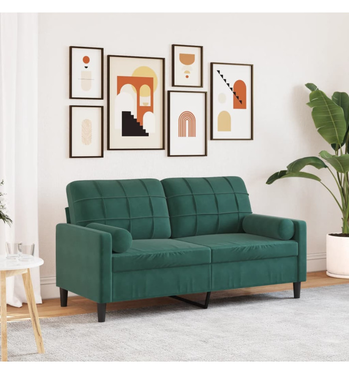 Canapé 2 places avec oreillers vert foncé 140 cm velours | Mobilier & Déco