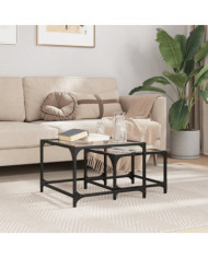 Tables basses gigognes 2 pcs dessus en verre transparent acier | Mobilier & Déco