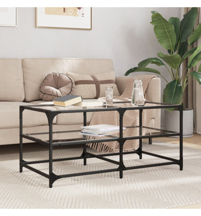 Table basse avec dessus en verre transparent 98,5x50x45cm acier | Mobilier & Déco