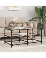 Table basse avec dessus en verre transparent 98,5x50x45cm acier | Mobilier & Déco