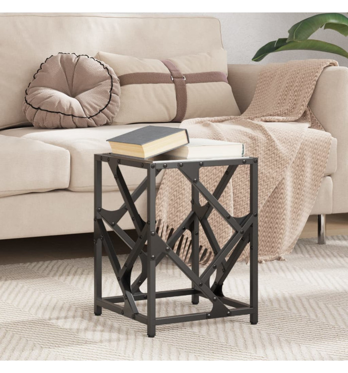 Table basse avec dessus en verre noir 30x30x41 cm acier | Mobilier & Déco