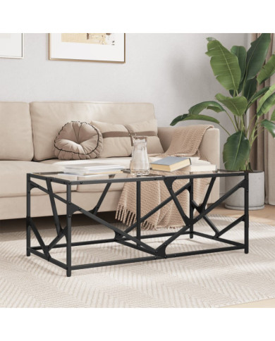 Table basse avec dessus en verre transparent 98,5x50x41cm acier | Mobilier & Déco