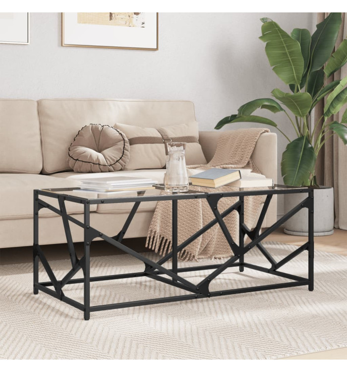 Table basse avec dessus en verre transparent 98,5x50x41cm acier | Mobilier & Déco
