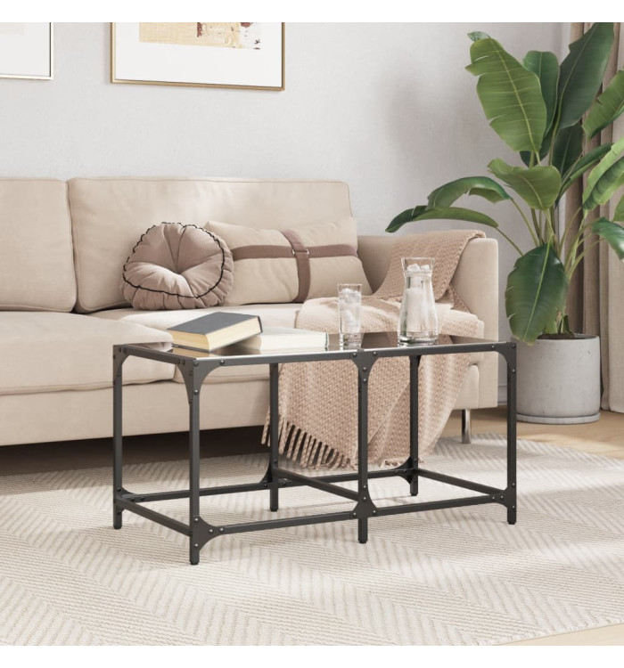 Table basse avec dessus en verre noir 78,5x40x40 cm acier | Mobilier & Déco