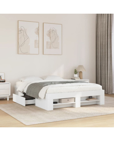 Cadre de lit sans matelas blanc 135x190 cm bois d'ingénierie | Mobilier & Déco