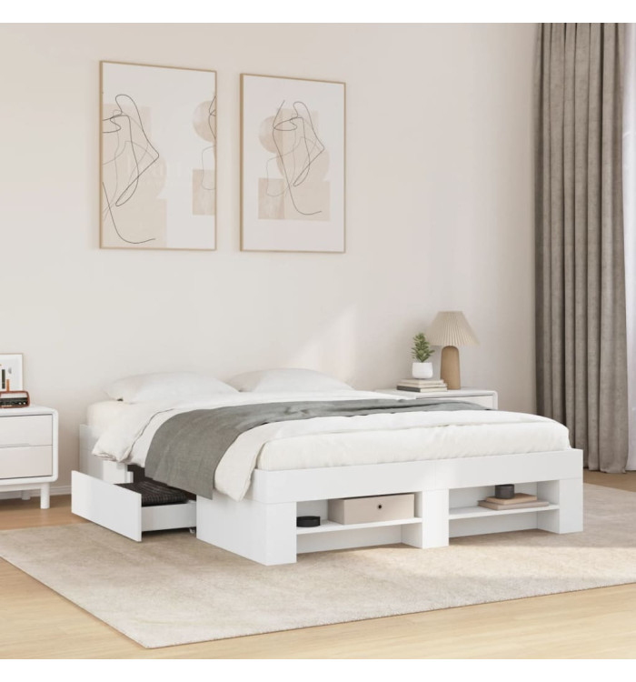 Cadre de lit sans matelas blanc 135x190 cm bois d'ingénierie | Mobilier & Déco